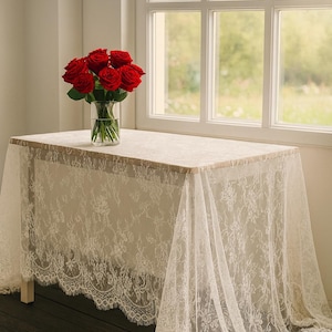 Lace Tablecloth: Floral Embroidered Wedding Linen Table Decor, Romantic Victorian Vintage Elegant Party Decoration