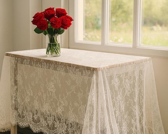 Lace Tablecloth: Floral Embroidered Wedding Linen Table Decor, Romantic Victorian Vintage Elegant Party Decoration