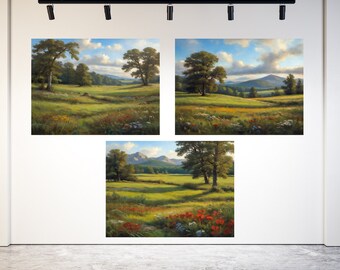 Enchanting Mountain Meadows - Serene Landscape Digital Print, Vibrant Meadow and Mountain Scenery Artwork. Digital Download, Home Decor