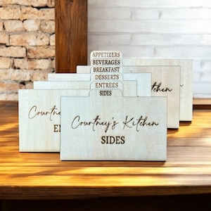 Intercalaires pour cartes de recettes 4 x 6 | 3 x 5 intercalaires pour cartes de recettes | Intercalaires de recettes personnalisés | Intercalaires pour cartes de recettes en bois | Intercalaires de recettes en bois