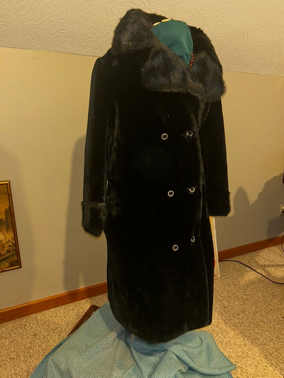 Black Vintage 1980s Faux Fur Coat Size Large