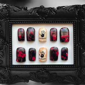 Dark Brotherhood Blood Splatter Nails Skyrim Inspired Reusable Gel Extensions Luxury Press On Nails for Gamers and Fantasy Lover Handpainted