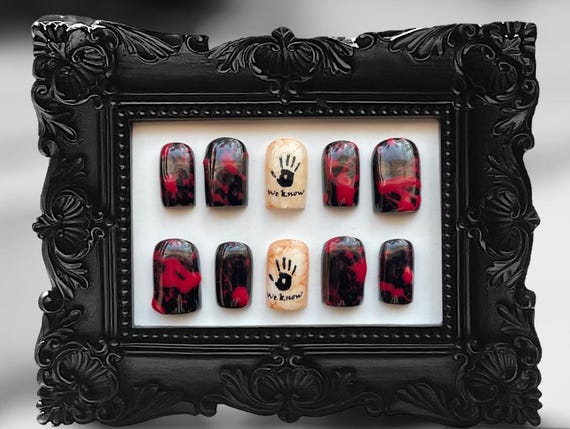 Dark Brotherhood Blood Splatter Nails Skyrim Inspired Reusable Gel Extensions Luxury Press On Nails for Gamers and Fantasy Lover Handpainted
