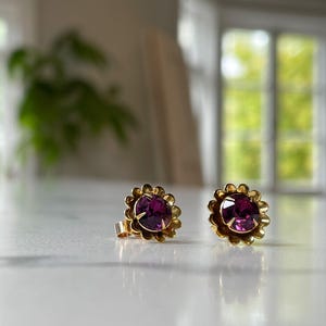 Vintage amethyst stud earrings on 9ct gold