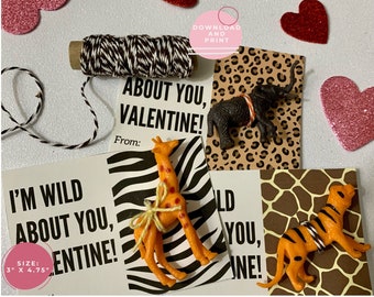 Printable Valentine Kids, Valentine Gift, Classroom Valentine Cards, Wild Animal Valentine, Safari Animal Valentine, Instant Download