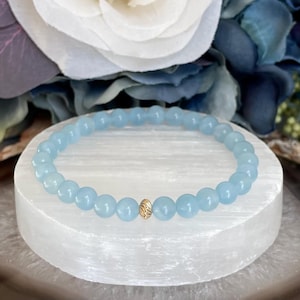 Aquamarine 6mm, AAA Quality Gemstone Bracelet | March Birthstone