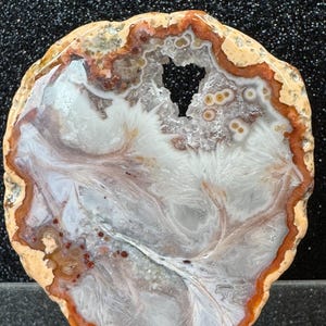 Saganitic Berber Agate Slice: Red Crystal Inclusions, Volcanic Banding