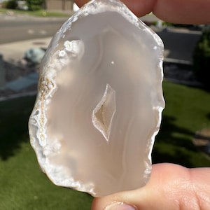 Oregon Agate Geode Specimen | Druzy Chalcedony with Epimorphic Exterior | Half-Nodule Crystal for Display & Collection