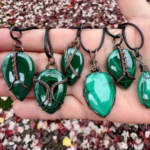 Malachite Pendants in Hammered Copper | Optional Matching Bracelet + Malachite–Azurite Choker Necklace