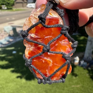 Carnelian Macramé Necklace – Removable Stone & Adjustable Beaded Length. Collected and Tumbled from Sweet Home, Oregon.