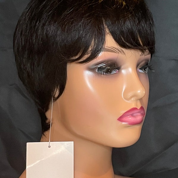 Pixie cut glueless short black wig