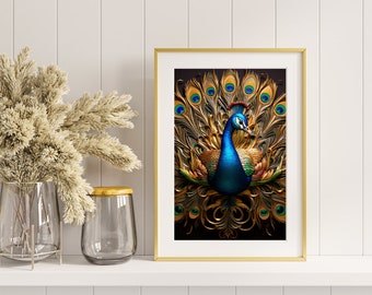 Peacock Wall Art, Canvas Or Poster, Modern Decor, Home Wall Art, Peacock dynasty, Living Room Decor, Exotic Decor, Peacock Wall Hanging