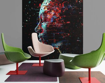 Art mural visage abstrait, toile ou poster, décoration murale moderne, tenture murale visage, art mural salon, art mural fantaisiste, décoration murale visages