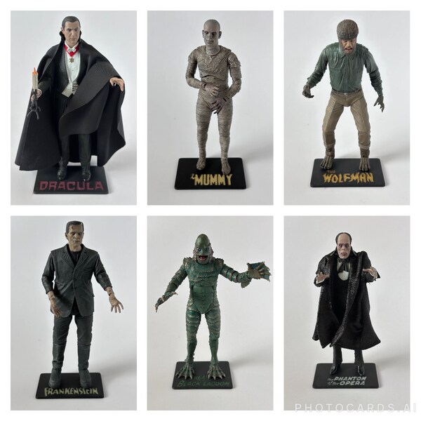 NECA Ultimate Monster Figure Stands—Singles or Set of 10—Dracula, Frankenstein, Wolfman, Mummy, Creature, Phantom, etc.