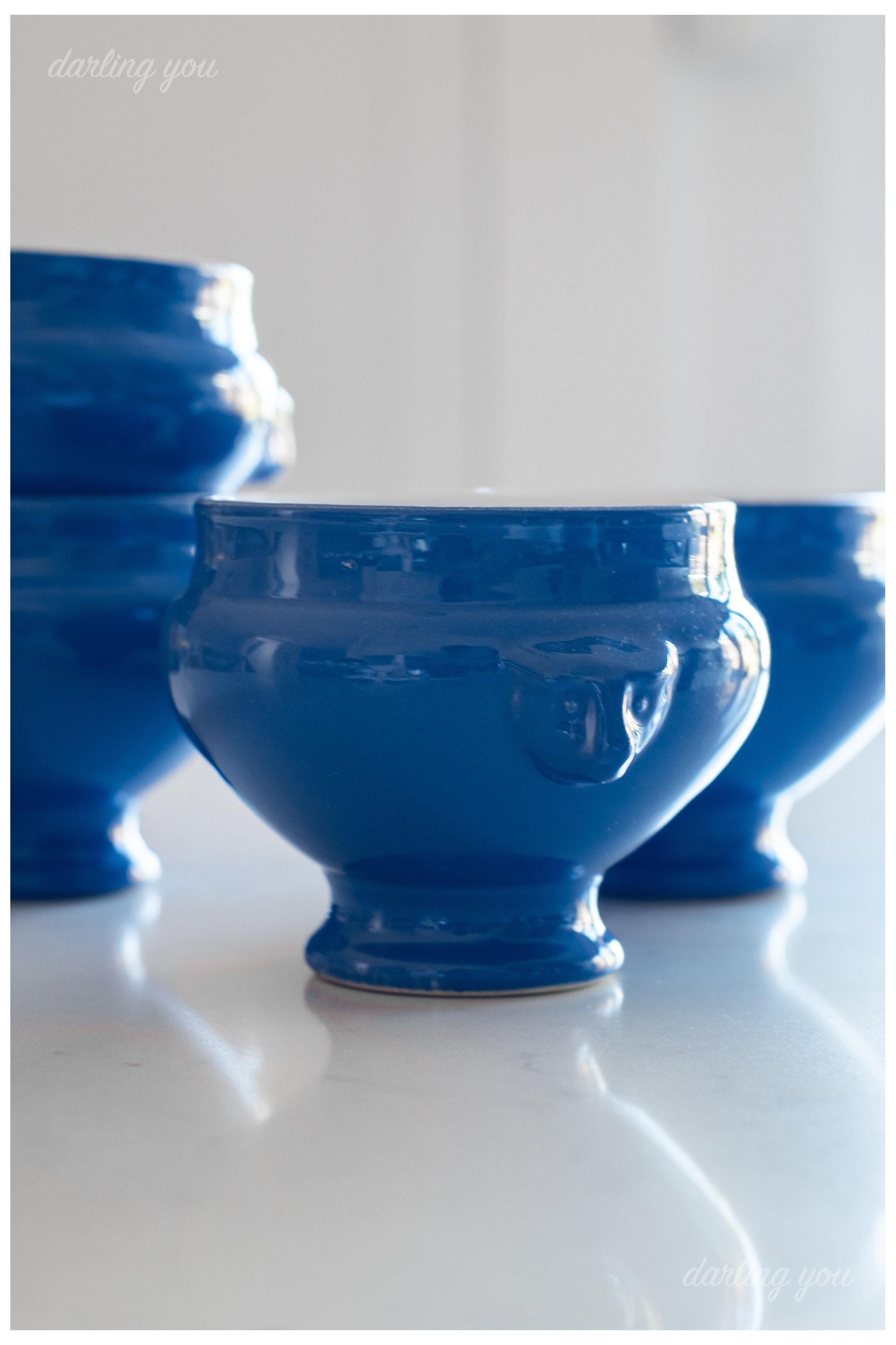 Antique Emile Henry Lion Head Soup Bowls set of Four, Blue Glazed Etsy Canada