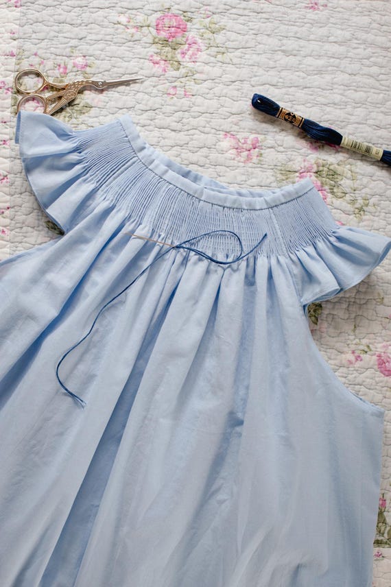 light blue smock dress Ready-to-smock Pre-pleated for Hand Embroidery | DIY Smocked Dress Kit | Heirloom Sewing Project Color:Valentino Pink US 2 / GOLD velvetedit Ladies dresses the midi dress has