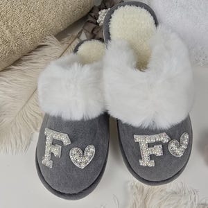 Custom Mrs. Fluffy Slippers: Bridal Rhinestone & Pearl Gift