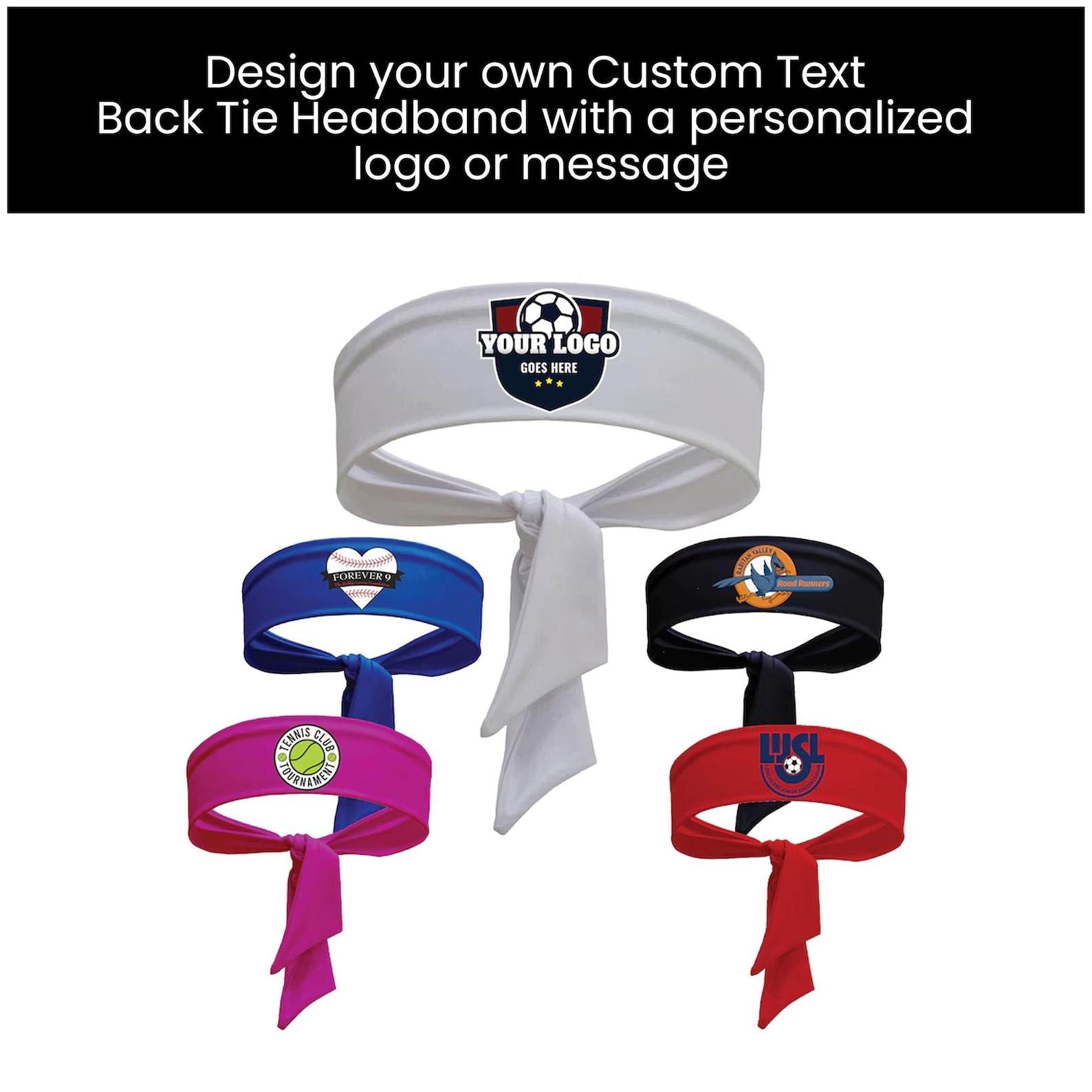 Personalized Back Tie Headband With Custom Logo or Text, Adjustable ...