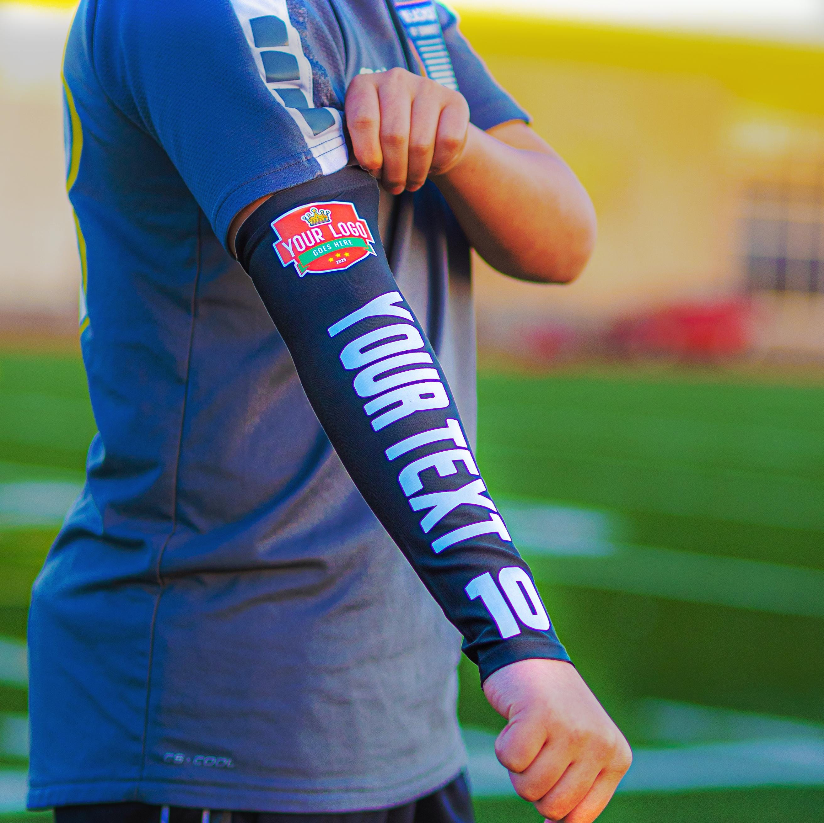Personalized Sports Arm Sleeve With Custom Logo and Text, Used for