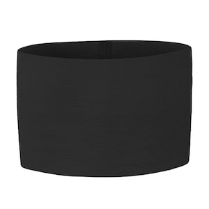 May include: Black elastic knee support band. The band is made of a soft, breathable material and is designed to provide support and compression to the knee joint.