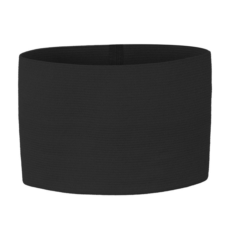 May include: Black elastic knee support band. The band is made of a soft, breathable material and is designed to provide support and compression to the knee joint.