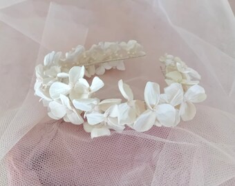 Bridal clay flowers tiara, bridal flowers vine, floral bridal headband