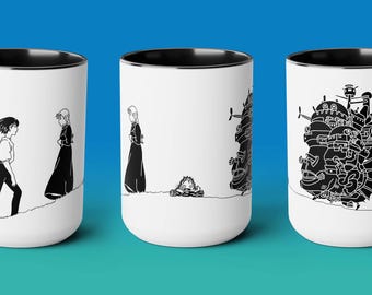 Howl's Moving Castle Inspired Ceramic Mug (11oz or 15oz), Anime, Cute, Miyazaki, Gifts (Featuring Howl, Sophie and Calcifer) Version 2