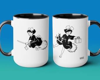 Kiki's Delivery Service Inspired Ceramic Mug 15oz, Anime Mug, Cute Mug, Miyazaki Mug, Gifts (Feat. Kiki and Jiji)