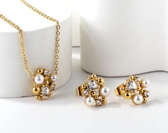 18k Gold Plated Necklace and Earrings Set| Elegant Dainty Jewelry for Women