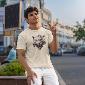Majestic Tiger Tee, Strong Men&#39;s Shirt, Tiger Graphic Tee, Determined Animal Print, Wildlife Lover Gift, Jungle Safari T-Shirt