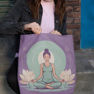 Meditation Lotus Floral Tote Bag | Relaxation, Mindfulness, Yoga, Gift for Her, Eco-Friendly Shopping Bag