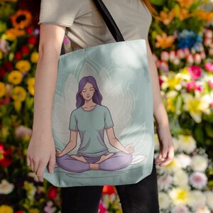 Meditative Lotus Tote Bag, Eco-Friendly Canvas, Yoga Lover Gift, Mindfulness and Wellness, Perfect for Beach or Grocery Shopping