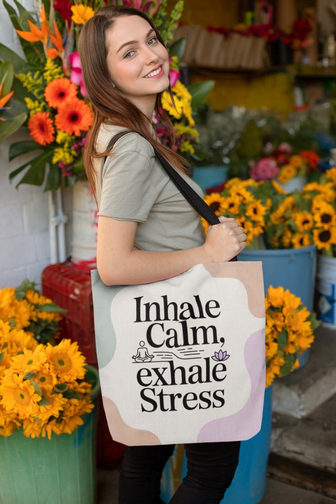 Serene Tote Bag - Inhale Calm, Exhale Stress, Reusable Shopping Bag ...