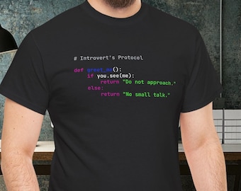 Python Programing Introvert Protocol Unisex Heavy Cotton Tee, No Small Talk Graphic Tshirt, Programmer Gift, Computer Science Shirt, Coding