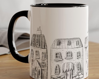 House Doodle Accent Mug, 11oz - Gift for Home Decor Enthusiasts, Coffee Lovers, Housewarming Present, Kitchen Decor, Architect Gift