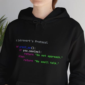 Python Programming Introvert Protocol Hoodie, No Small Talk Graphic, Programmer Gift, Computer Science Shirt