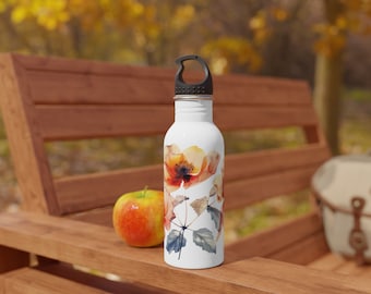 Stainless Steel Water Bottle Watercolor Poppies flower - Reusable & Insulated Bottle with Floral Design