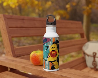 20oz Pop Art Love Stainless Steel Water Bottle , Retro Kissing Couples Design