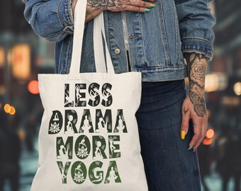 Yoga Tote Bag, Reusable Grocery Bag, Eco-Friendly Shoulder Bag, Gym Bag, Yoga Lover Gift, Less Drama More Yoga Design