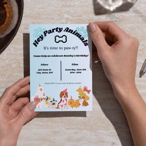 Dog Birthday Party Invitation Bundle- Invitation, Water Sign & Treat Sign- Digital Download Canva