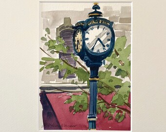 Ypsi Time - Original Watercolor Painting by Jill Stefani Wagner, Matted