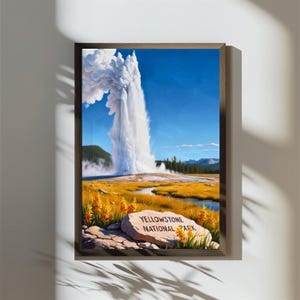 Poster del Parco Nazionale di Yellowstone, Geyser in eruzione nel Wyoming, regalo da parete per escursionisti