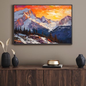 Vintage Colorado Mountain Sunrise Art Mountain Landscape Oil Painting Print