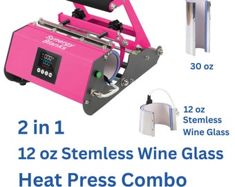 Synergy Blanks 12 oz Stemless Wine Glass & 20, 30, 16 oz Tumbler Heat Press - Bright Pink