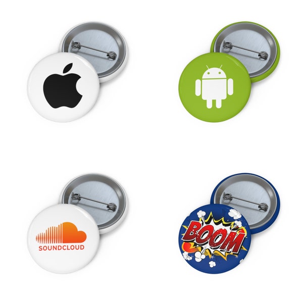 Pin button with different   brand logo to decorate your backpack or your clothes,for lover tecnology as apple, android, soundcloud.