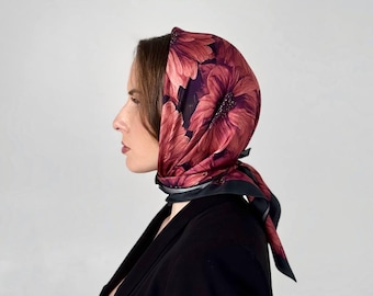 AI Floral Silk Scarf, Futuristic Art Scarf (60x60cm)