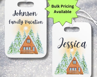 Personalized Luggage Tags, Family Vacation, Winter Cabin, Luggage, Personalize, Cabin, Winter Scenery, Drawing, Family Trip, Gifts, Tag