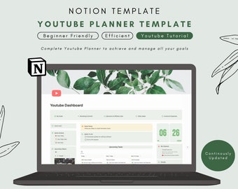 Beginner Friendly Youtube Notion Template, Minimal content planner, Aesthetic social media planner, Beginner friendly