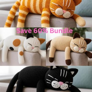 4 Cat Pillow Pattern Crochet Bundle 4 Cat Breeds Tabby, Calico, Siamese & Tuxedo | Amigurumi Plush Toy Cat PDF Tutorial| Cat Crochet Pattern