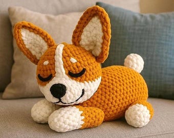 Patron au crochet Corgi chiot endormi PDF - Peluche Amigurumi Corgi DIY - Guide de bricolage pour chien Amigurumi au crochet PDF - Tutoriel Corgi pour débutant